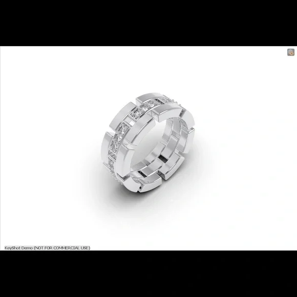 Men's Solid Silver Block Eternity Ring Stackable Cubic Zirconia - Picture 2 of 8